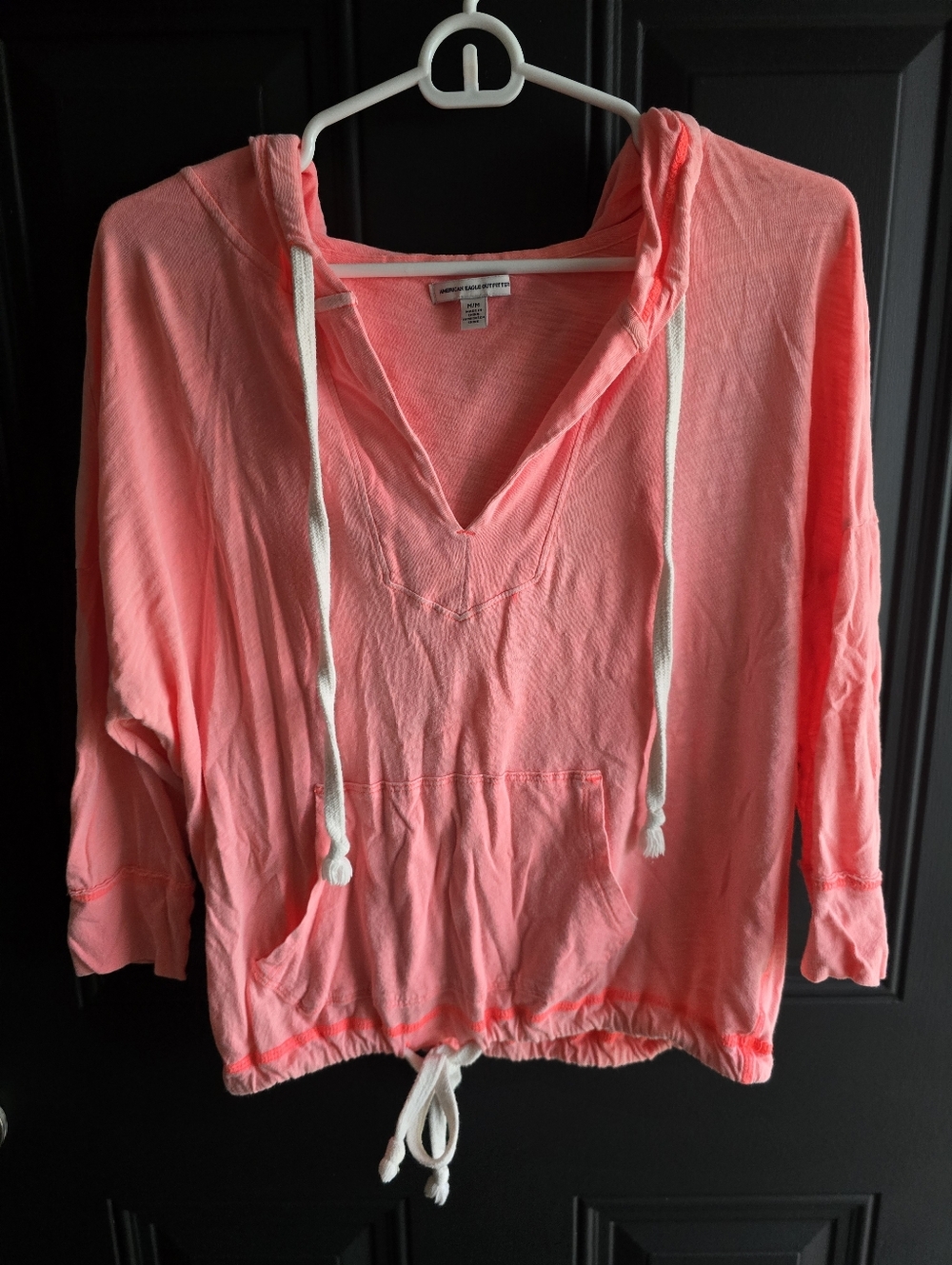 American Eagle Outfitters Coral Pink V-Neck Hoodie